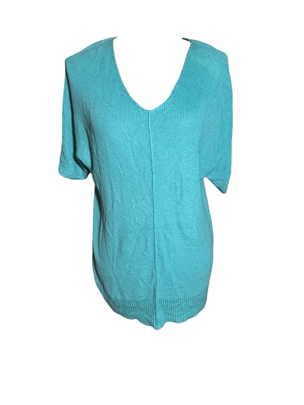 Women’s Talbots Aqua Blue Teal Short Sleeve Sweater Side Slit Detail Sz Large P